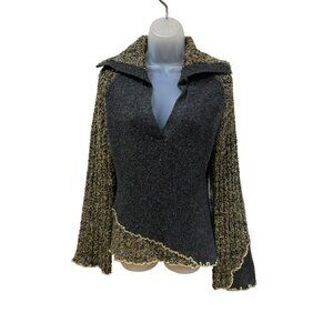 BKE Women's Knit Sweater Large With Asymmetrical Hem & Bell Sleeves